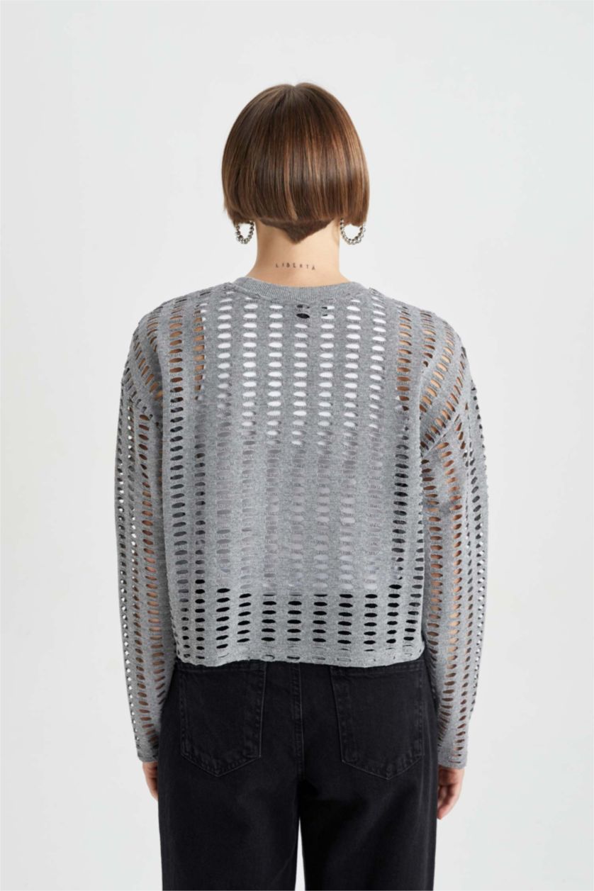 WOMAN Light Grey Relax Fit Crew Neck Long Sleeve T-Shirt