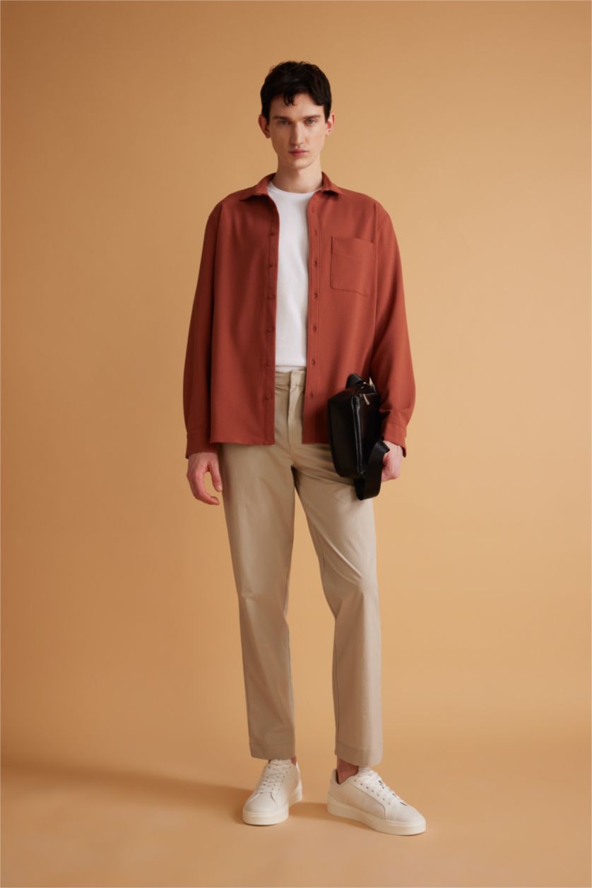 Erkek Taş Jogger Yazlık Kumaş Pantolon Düz Paça Cepli