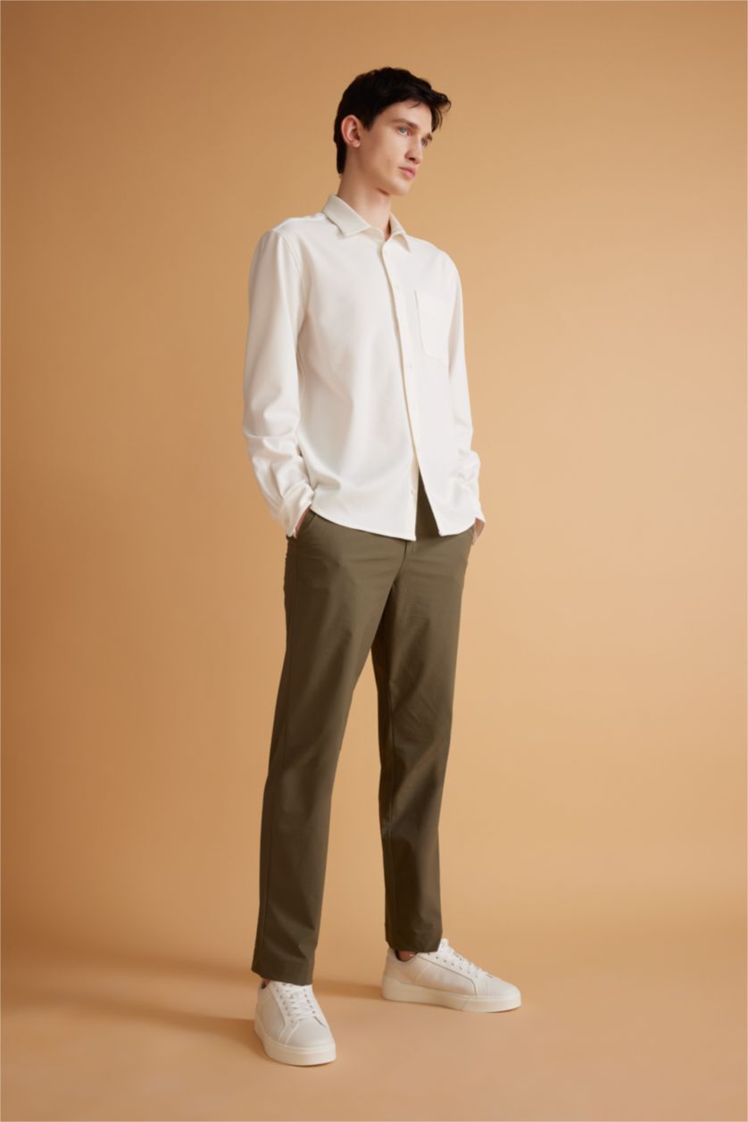 Erkek Koyu Haki Jogger Yazlık Kumaş Pantolon Düz Paça Cepli