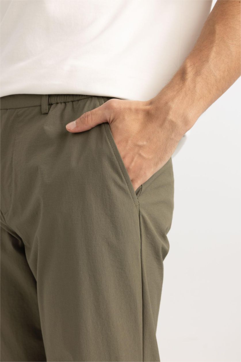 Erkek Koyu Haki Jogger Yazlık Kumaş Pantolon Düz Paça Cepli