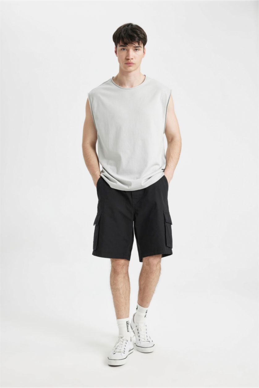 HOMME Noir Short Bermuda en Gabardine Coupe Relax