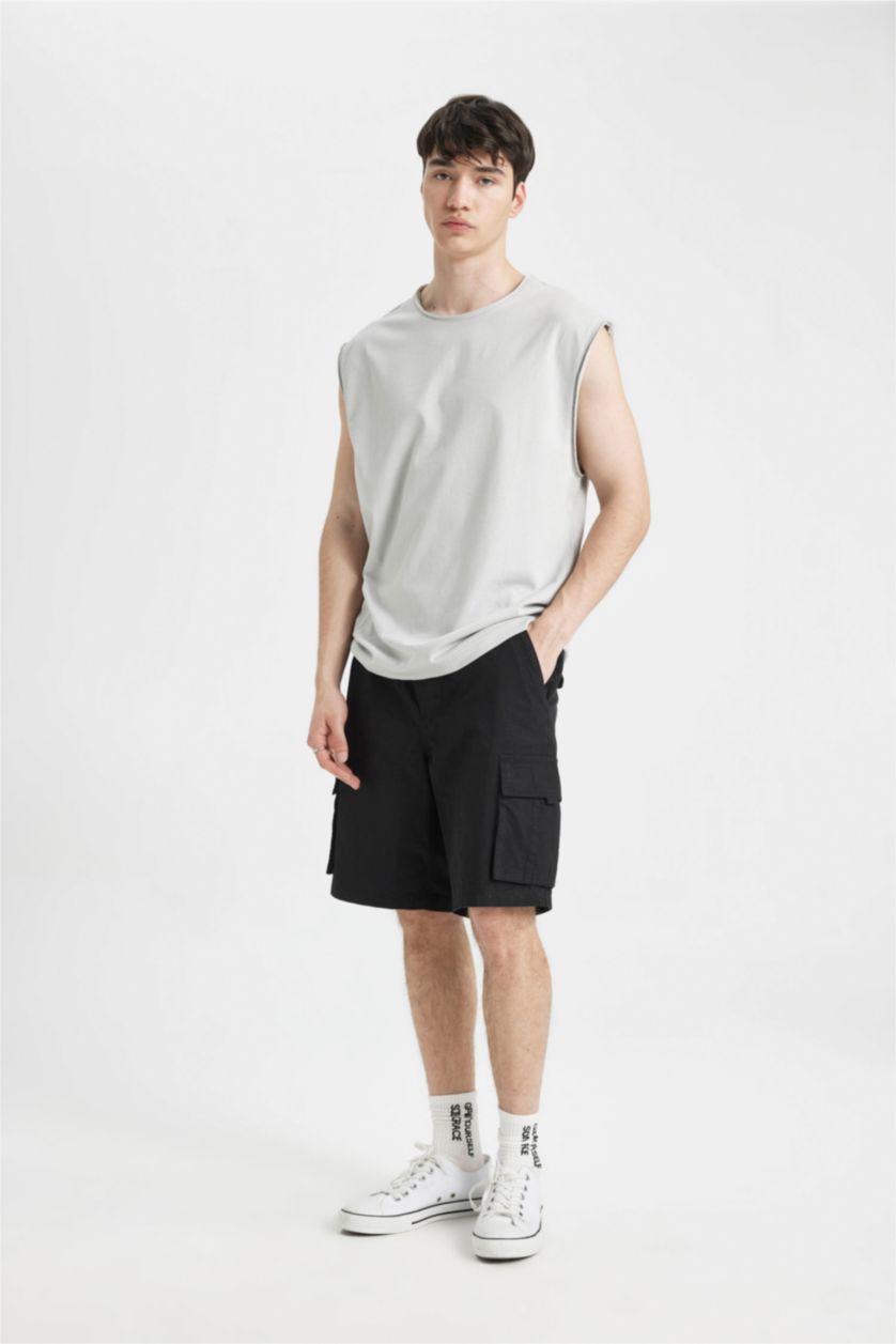 HOMME Noir Short Bermuda en Gabardine Coupe Relax