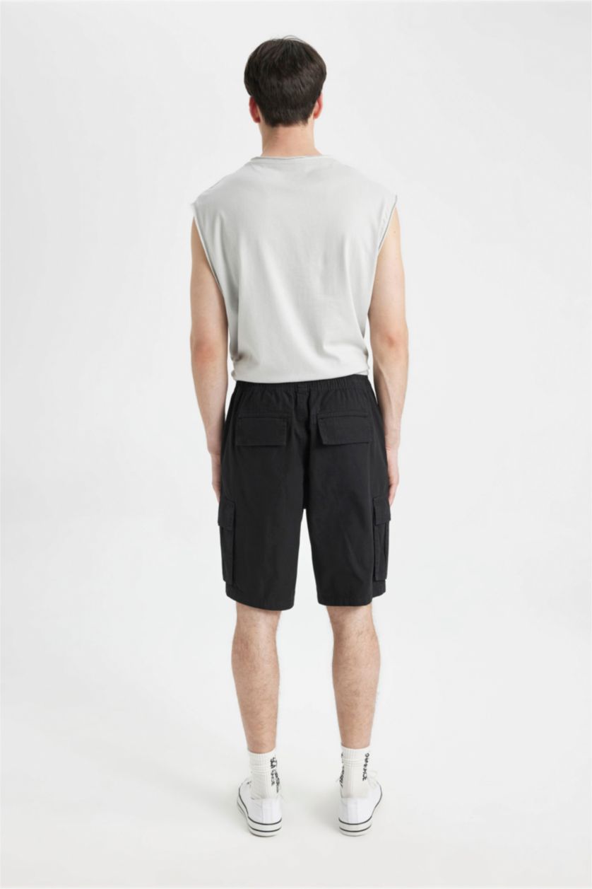 HOMME Noir Short Bermuda en Gabardine Coupe Relax