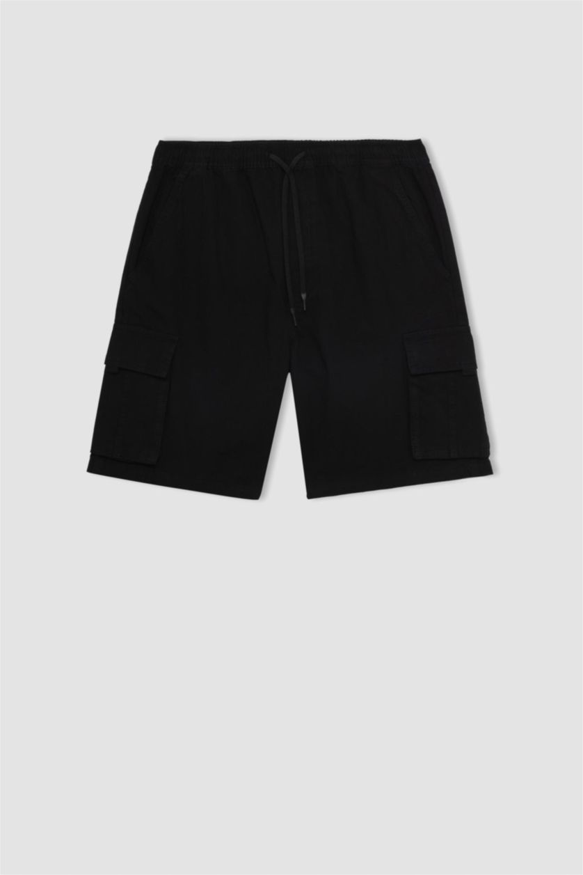 HOMME Noir Short Bermuda en Gabardine Coupe Relax