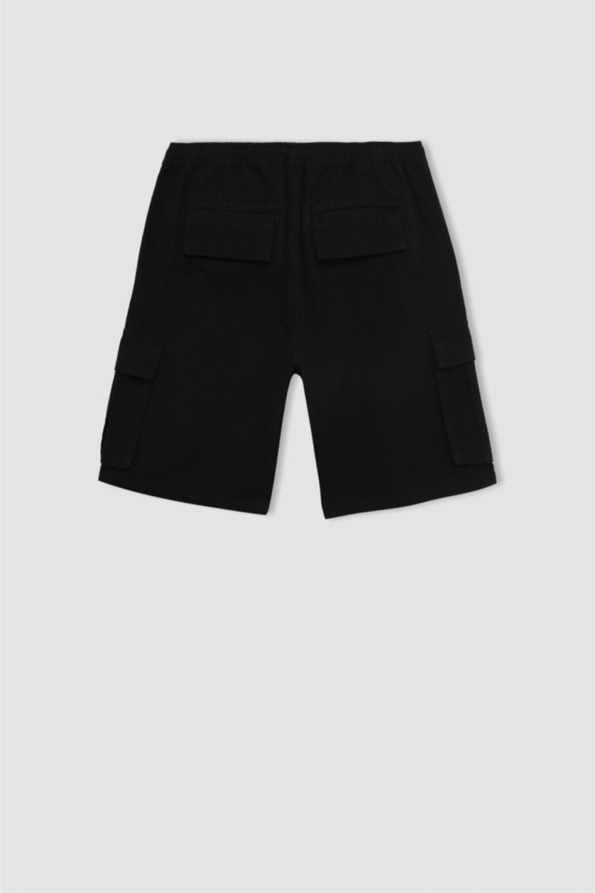 HOMME Noir Short Bermuda en Gabardine Coupe Relax