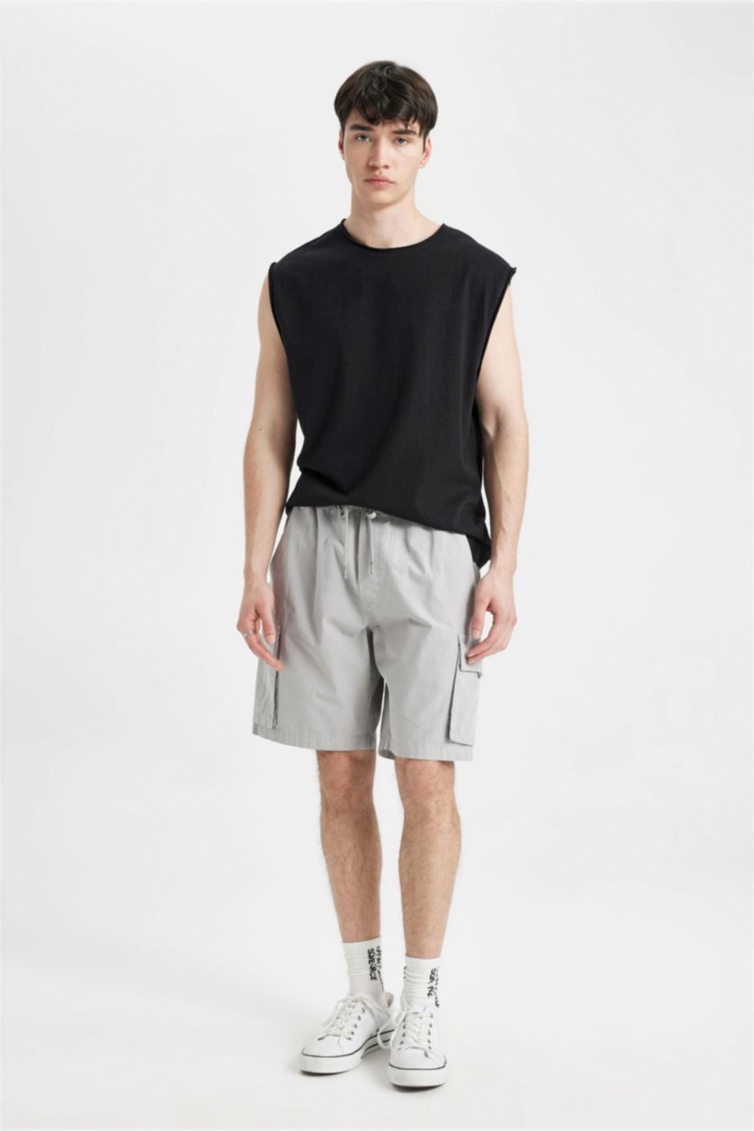 MAN Light Grey Cargo Fit Gabardine Bermuda Shorts
