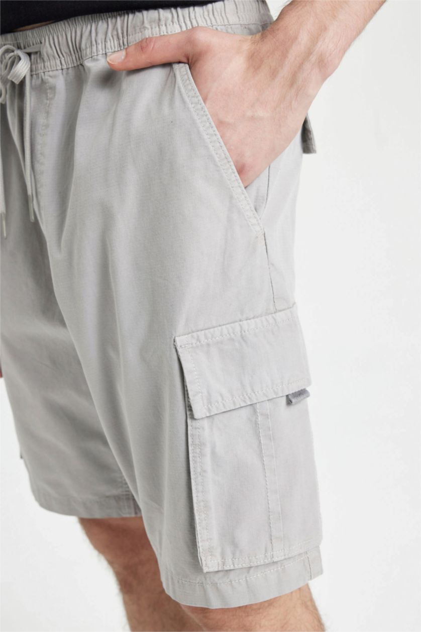 MAN Light Grey Cargo Fit Gabardine Bermuda Shorts