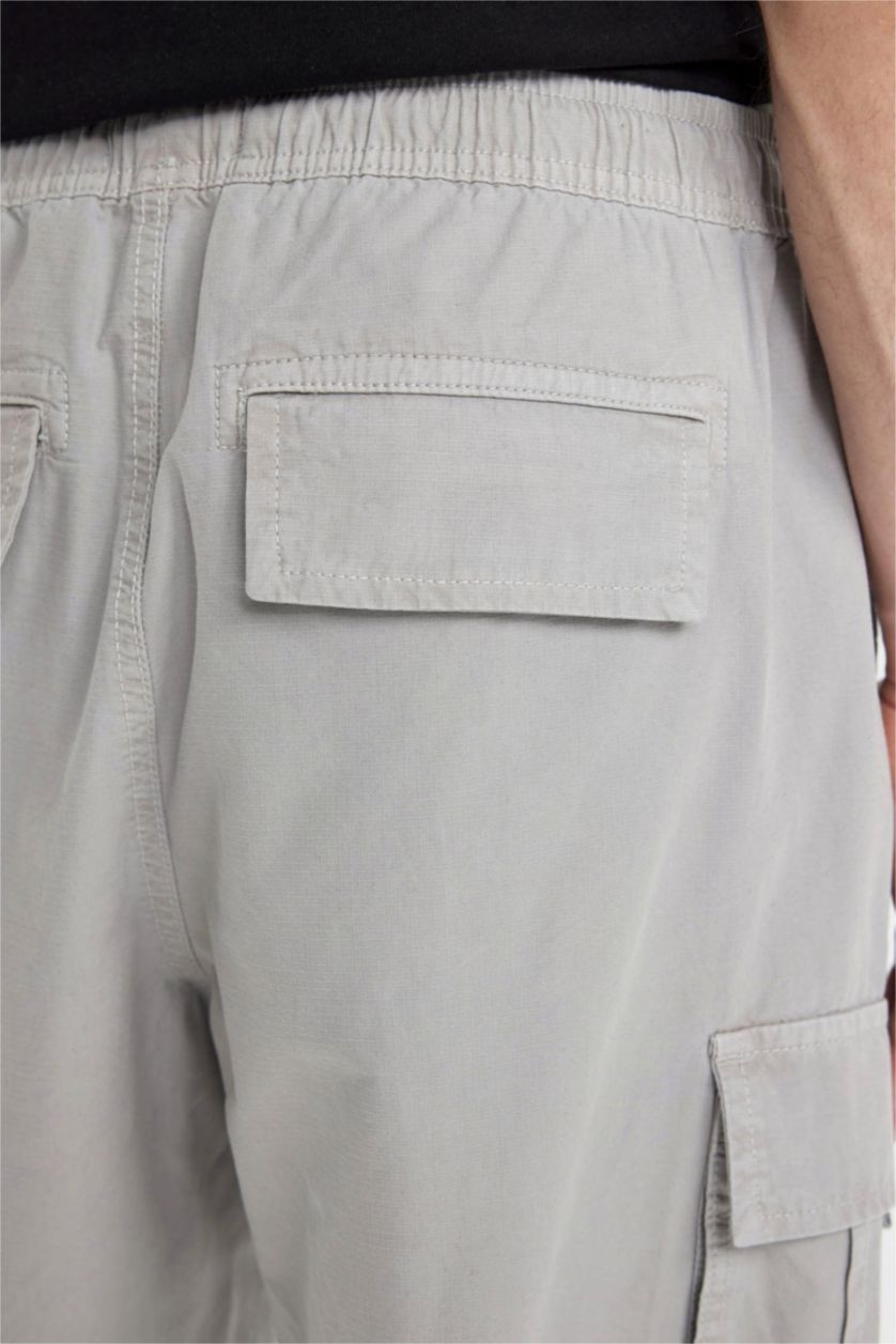 MAN Light Grey Cargo Fit Gabardine Bermuda Shorts