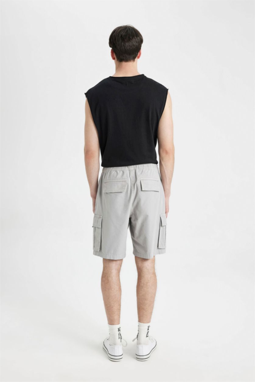 MAN Light Grey Cargo Fit Gabardine Bermuda Shorts