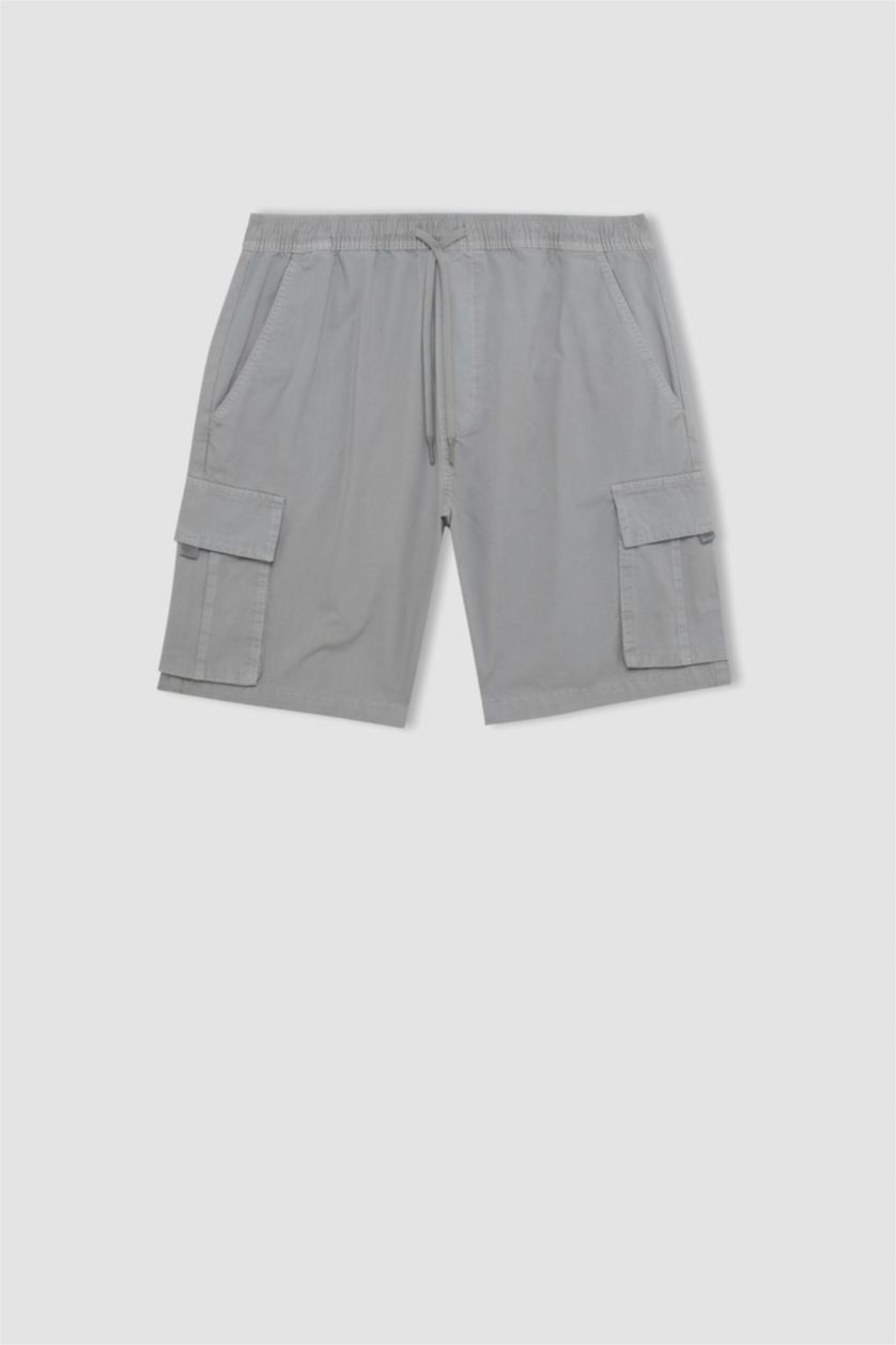 MAN Light Grey Cargo Fit Gabardine Bermuda Shorts