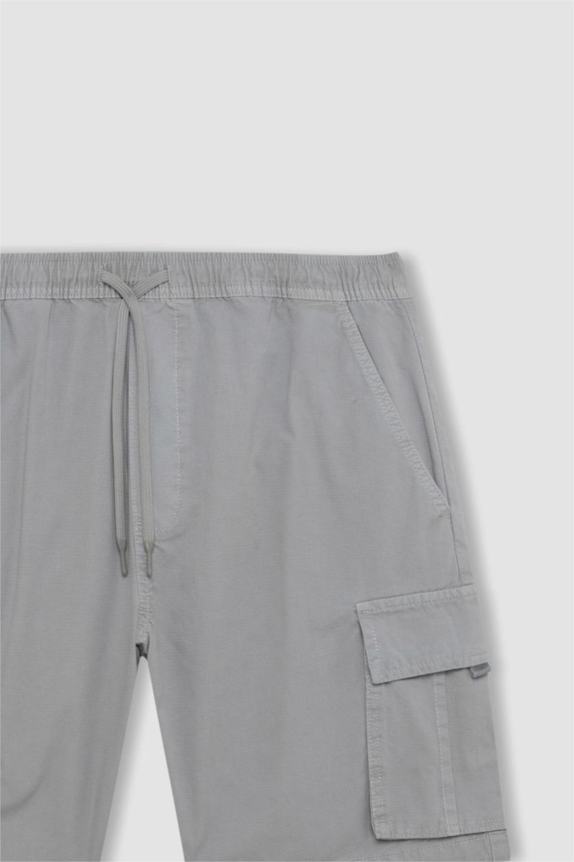 MAN Light Grey Cargo Fit Gabardine Bermuda Shorts