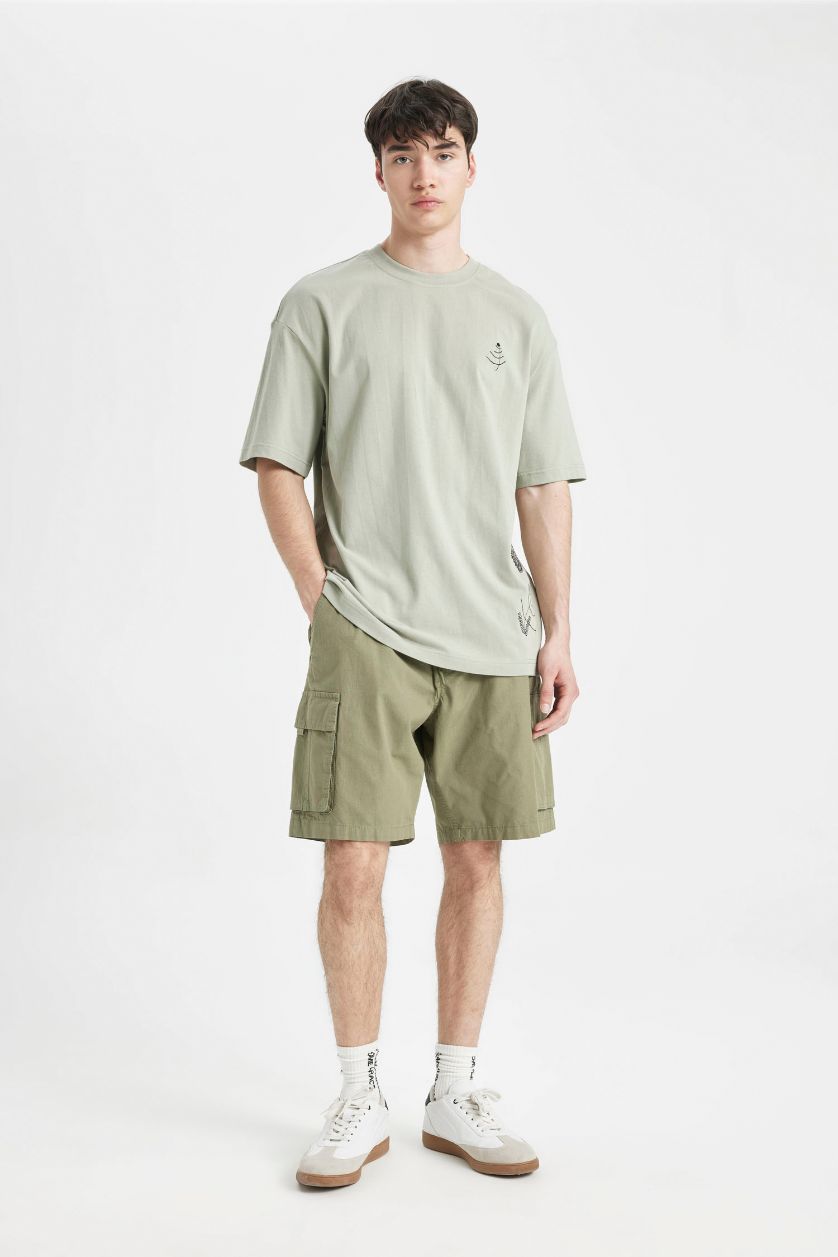 HOMME Kaki Short Bermuda en Gabardine Coupe Relax