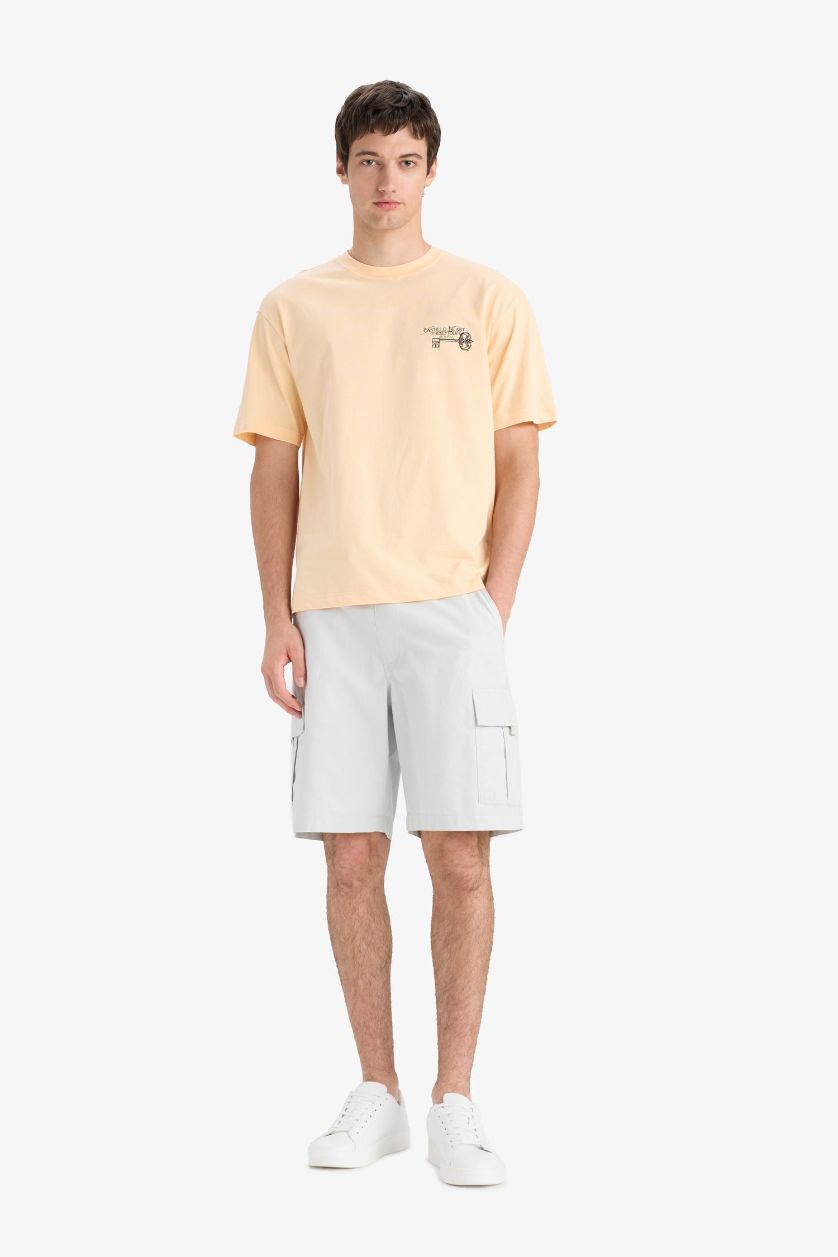 Erkek Açık Gri %100 Pamuk Relax Fit Bermuda Şort