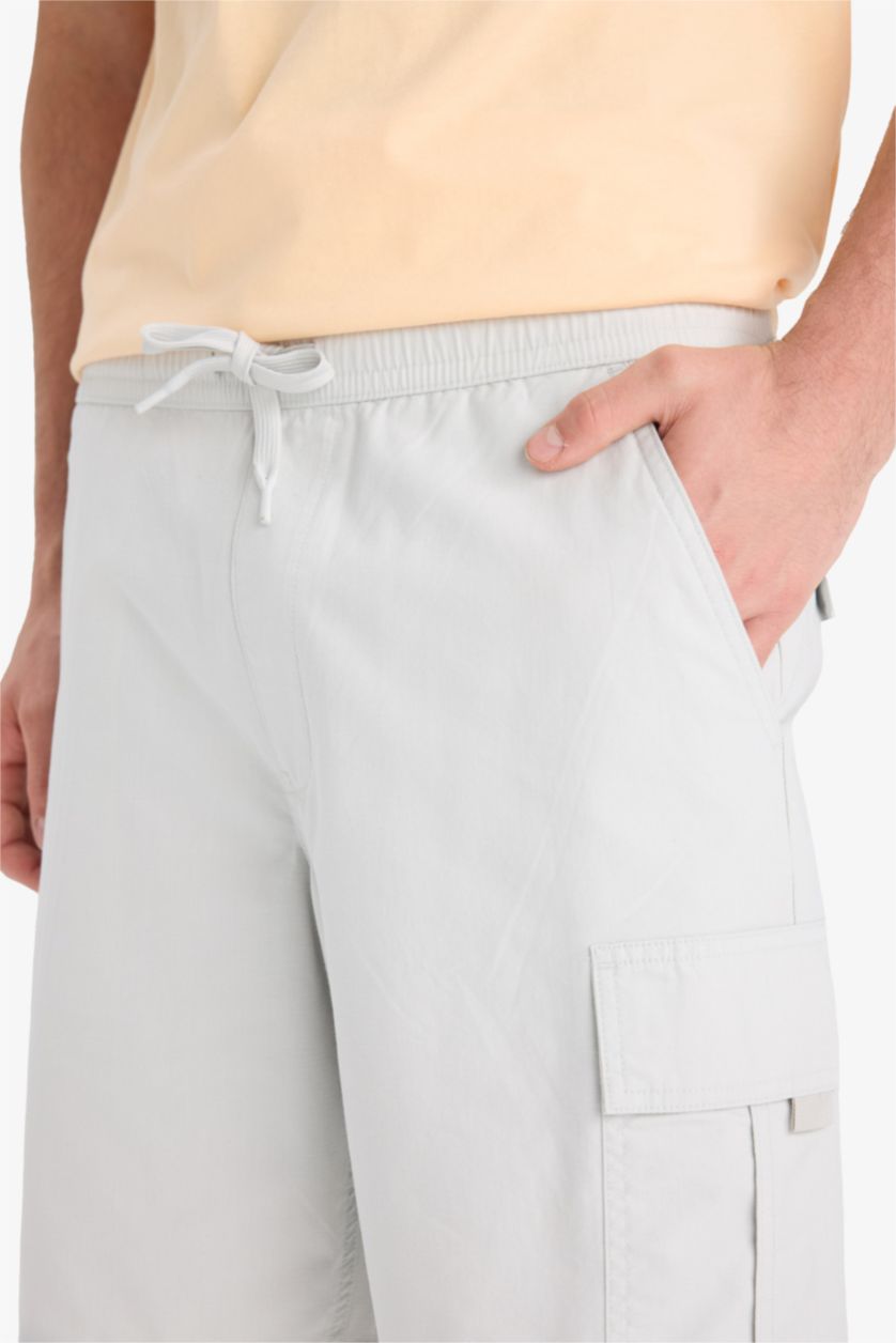 Erkek Açık Gri %100 Pamuk Relax Fit Bermuda Şort