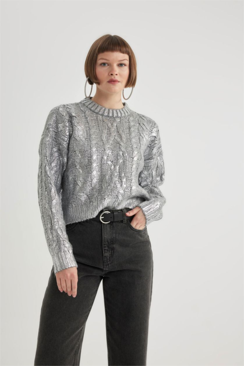 Kadın Gri Melanj Relax Fıt Kazak