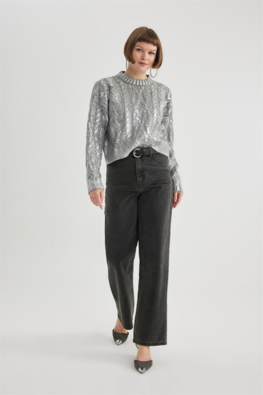 Kadın Gri Melanj Relax Fıt Kazak