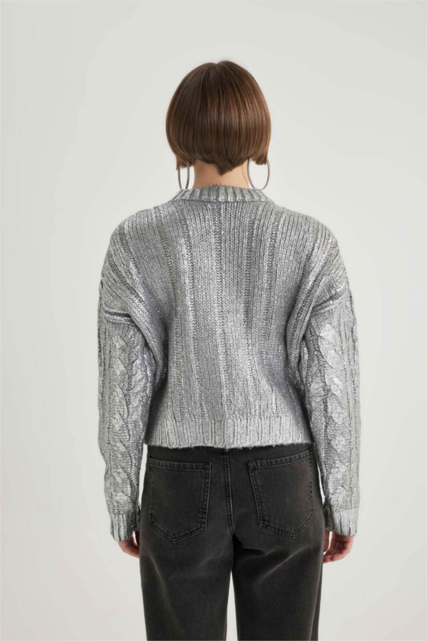 Kadın Gri Melanj Relax Fıt Kazak