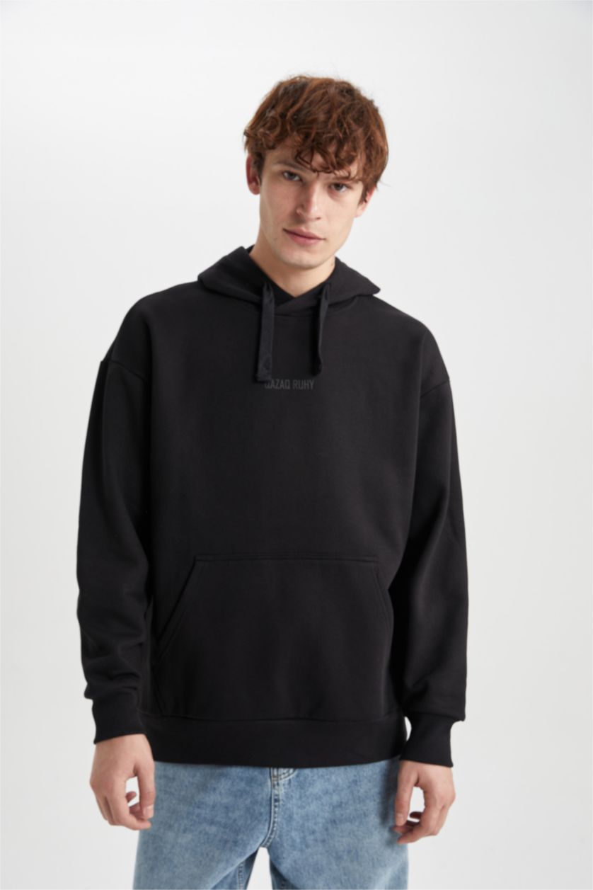 Мужчины Черный Свитшот оверсайз с капюшоном
