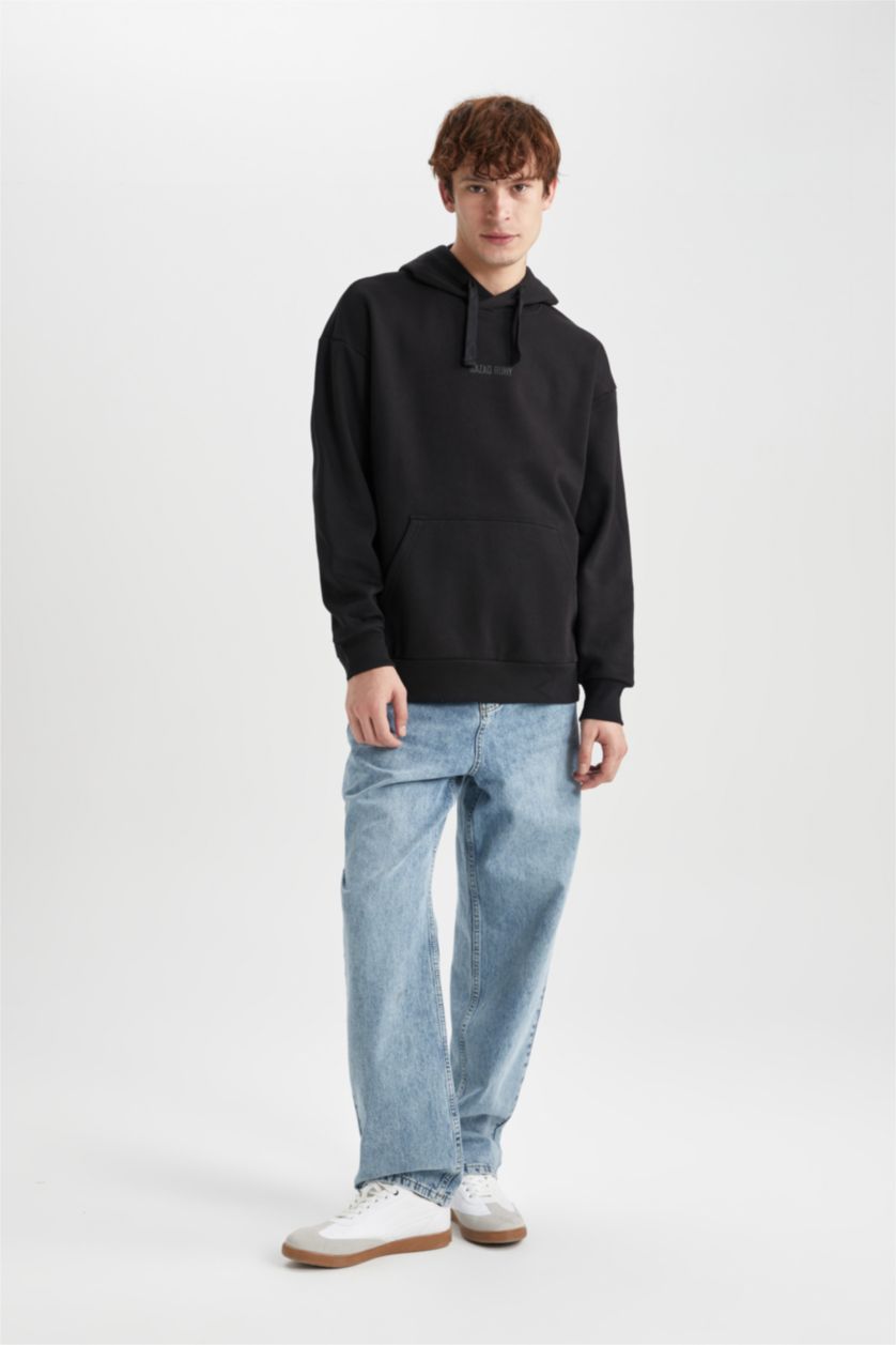 Мужчины Черный Свитшот оверсайз с капюшоном