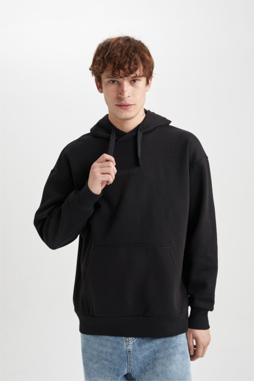 Мужчины Черный Свитшот оверсайз с капюшоном