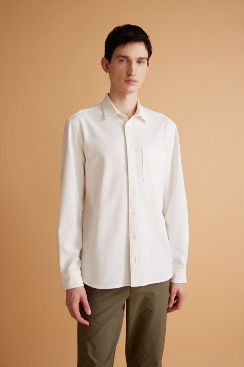 Men White Regular Fit Polo Collar Crinkle Shirt