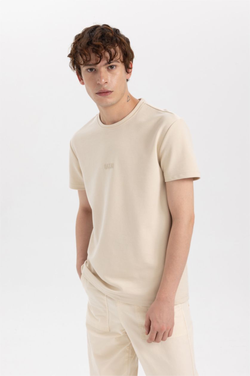 Men Sand Regular Fit Short Sleeve T-Shirt