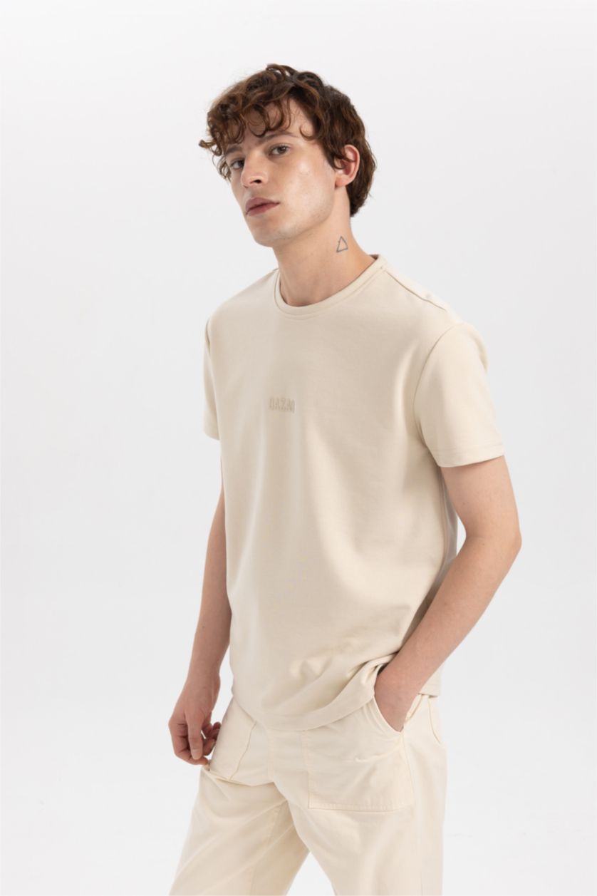 Men Sand Regular Fit Short Sleeve T-Shirt