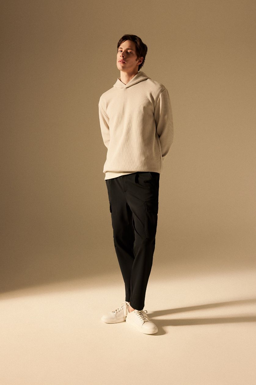 Мужчины Светло-бежевый Свитшот оверсайз с капюшоном