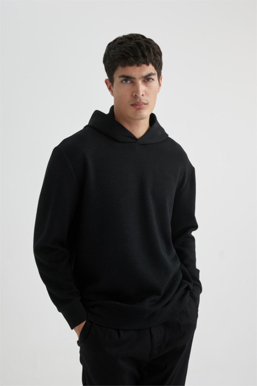 Ерлер қара үлкен пішім бас киімді Свитер