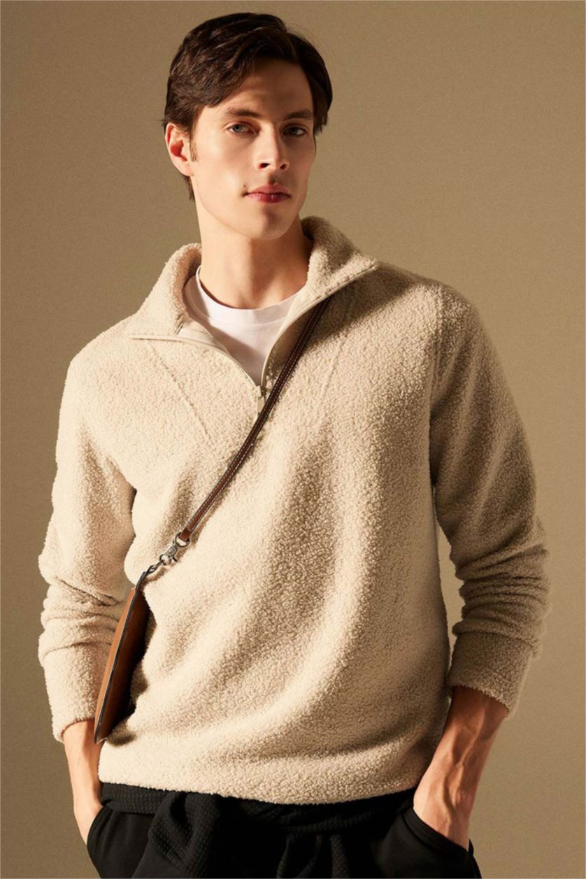 رجال بيج فاتح سويت شيرت فرو قصة عادية بياخة عالية