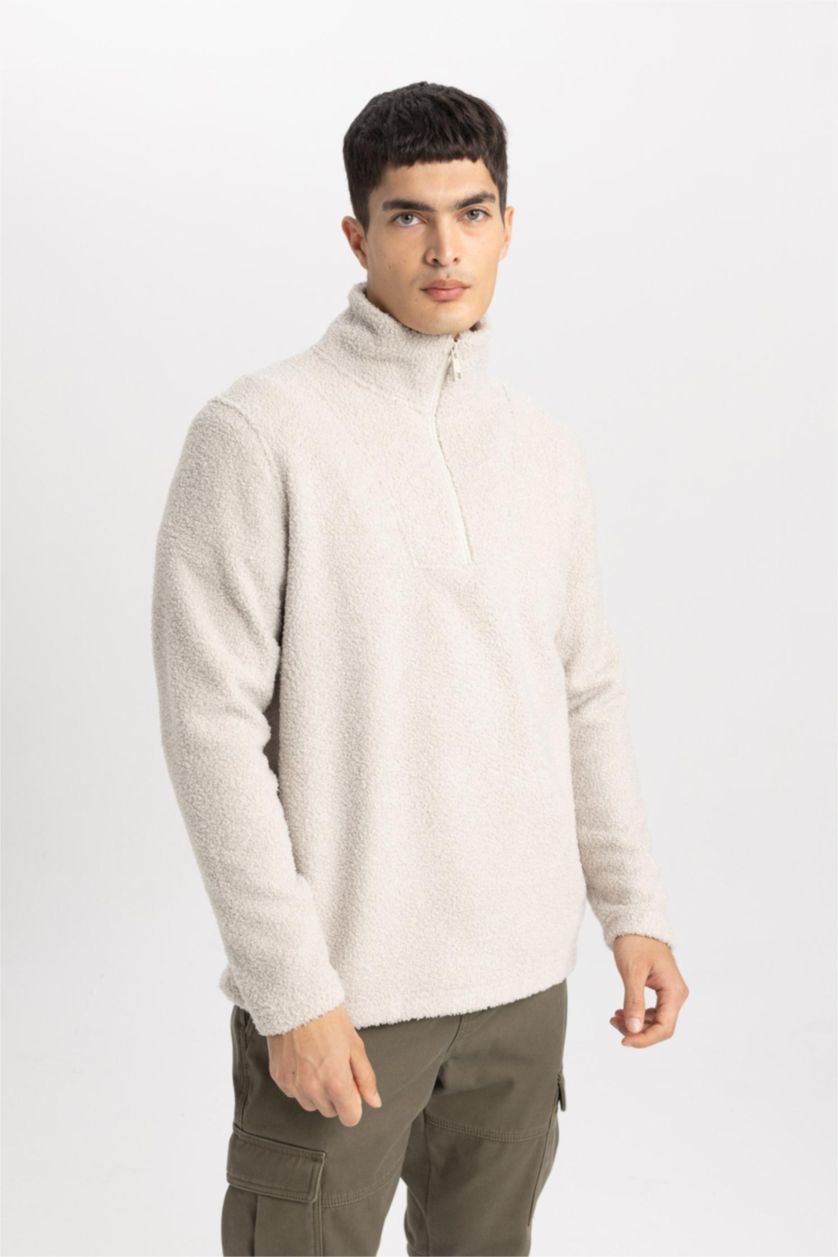 رجال بيج فاتح سويت شيرت فرو قصة عادية بياخة عالية