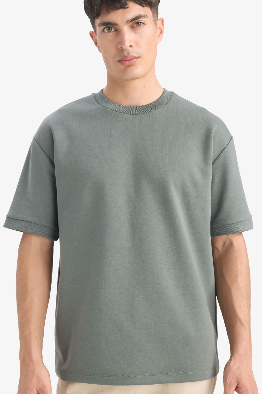 MAN Green Oversize Crew Neck Heavy Fabric Basic T-Shirt