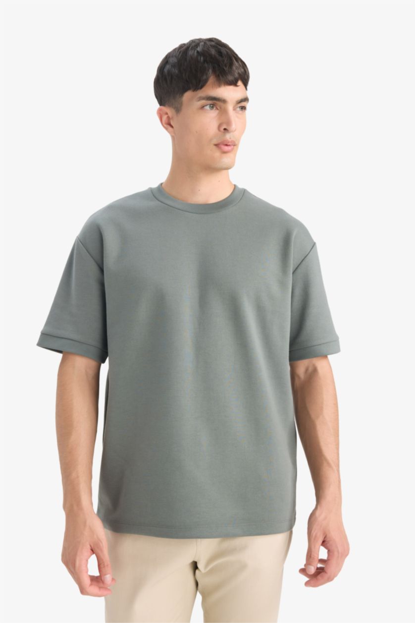 MAN Green Oversize Crew Neck Heavy Fabric Basic T-Shirt