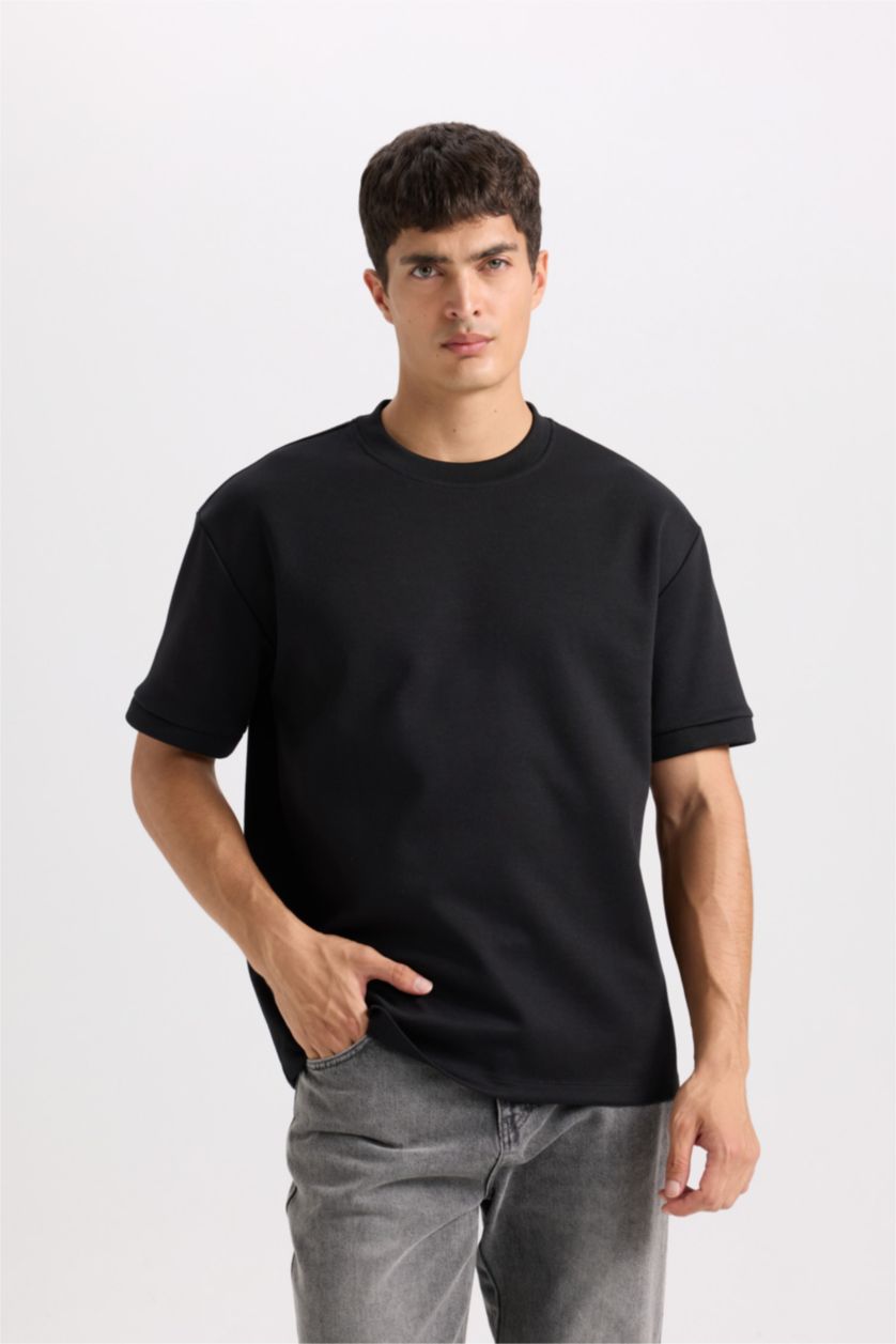 رجال أسود Oversize Crew Neck Basic Short Sleeve T-Shirt