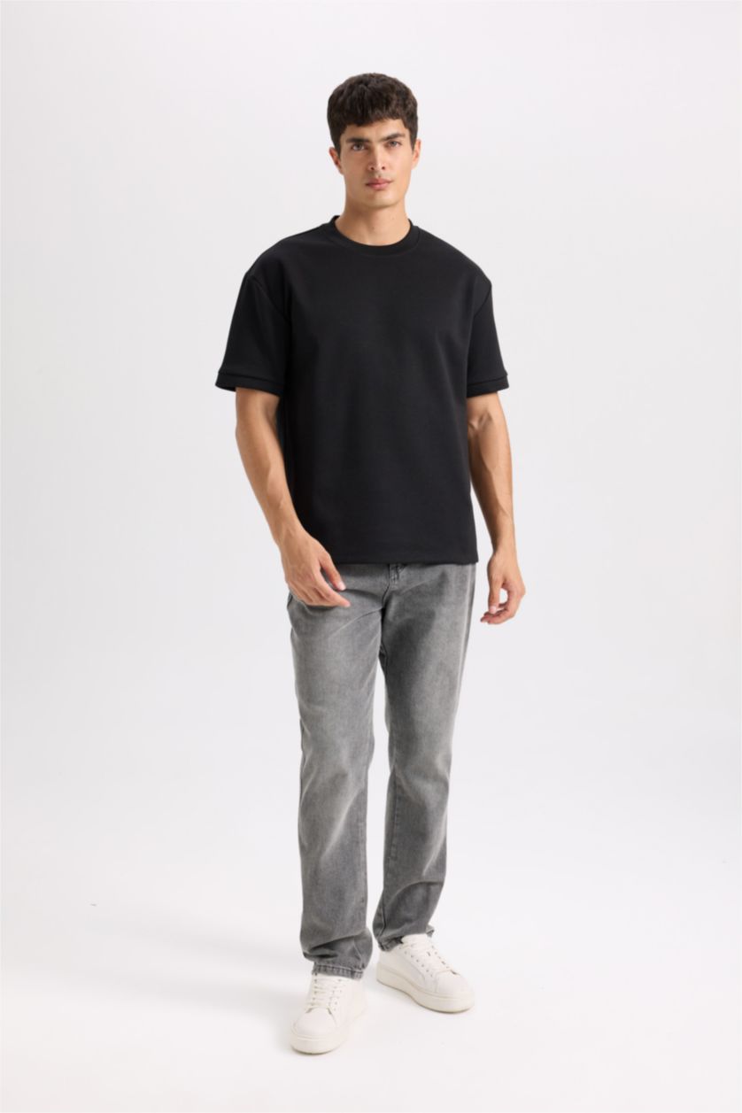 رجال أسود Oversize Crew Neck Basic Short Sleeve T-Shirt