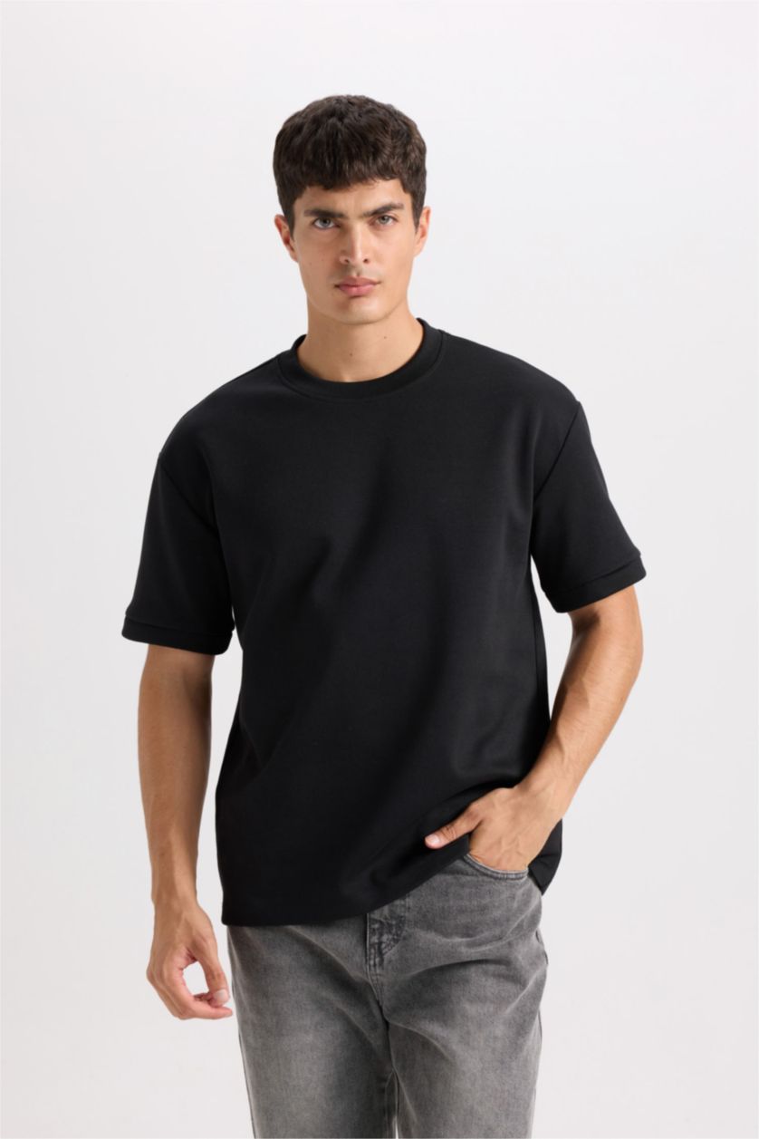 رجال أسود Oversize Crew Neck Basic Short Sleeve T-Shirt