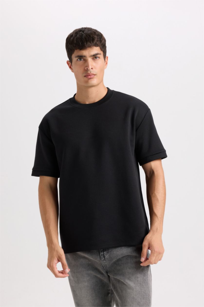 رجال أسود Oversize Crew Neck Basic Short Sleeve T-Shirt