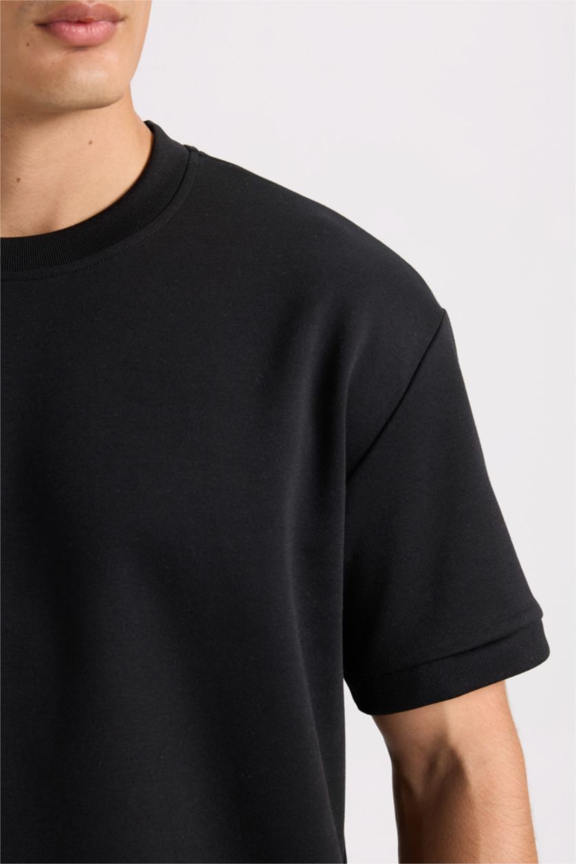 رجال أسود Oversize Crew Neck Basic Short Sleeve T-Shirt