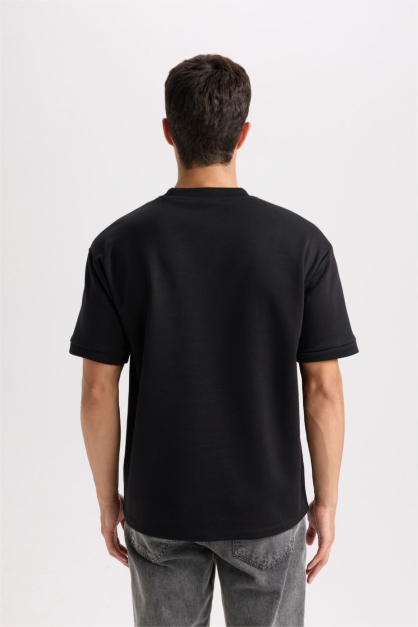 رجال أسود Oversize Crew Neck Basic Short Sleeve T-Shirt