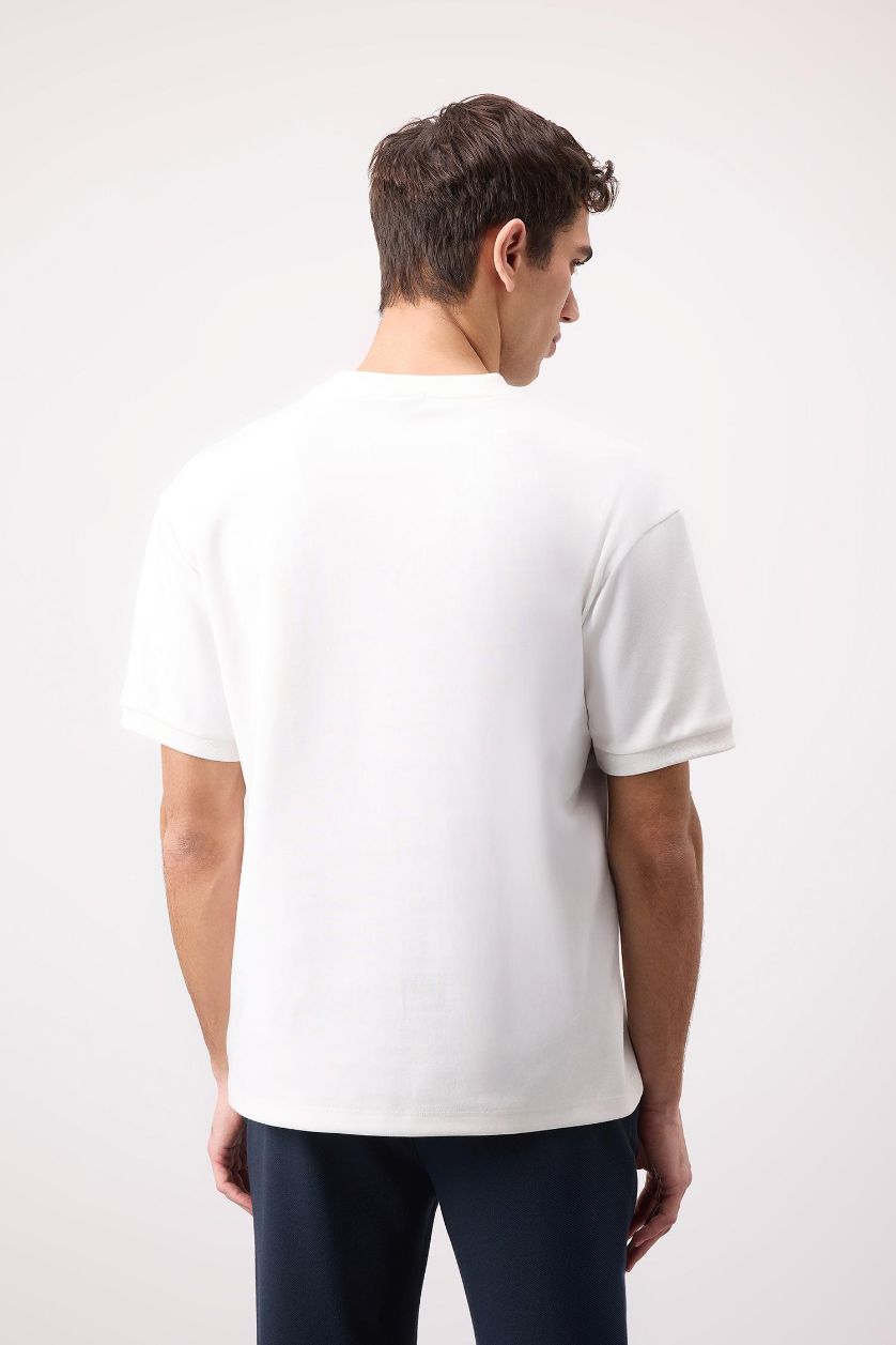 Erkek Kırık Beyaz Oversize Geniş Kalıp Bisiklet Yaka Basic Düz Kısa Kollu Ağır Kumaş Beyaz Tişört