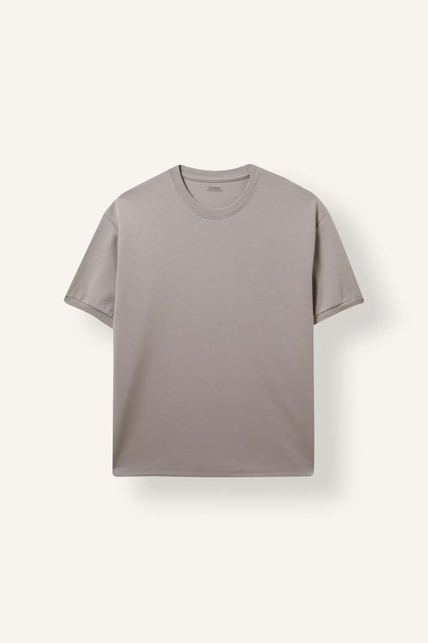 Men Light Grey Crew Neck Oversize Fit Short Sleeve T-Shirt
