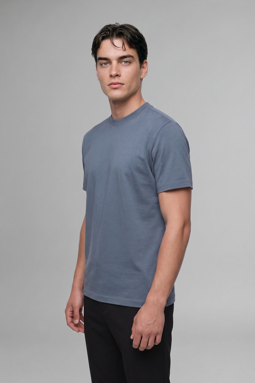 Men Light Indigo Crew Neck Oversize Fit Short Sleeve T-Shirt