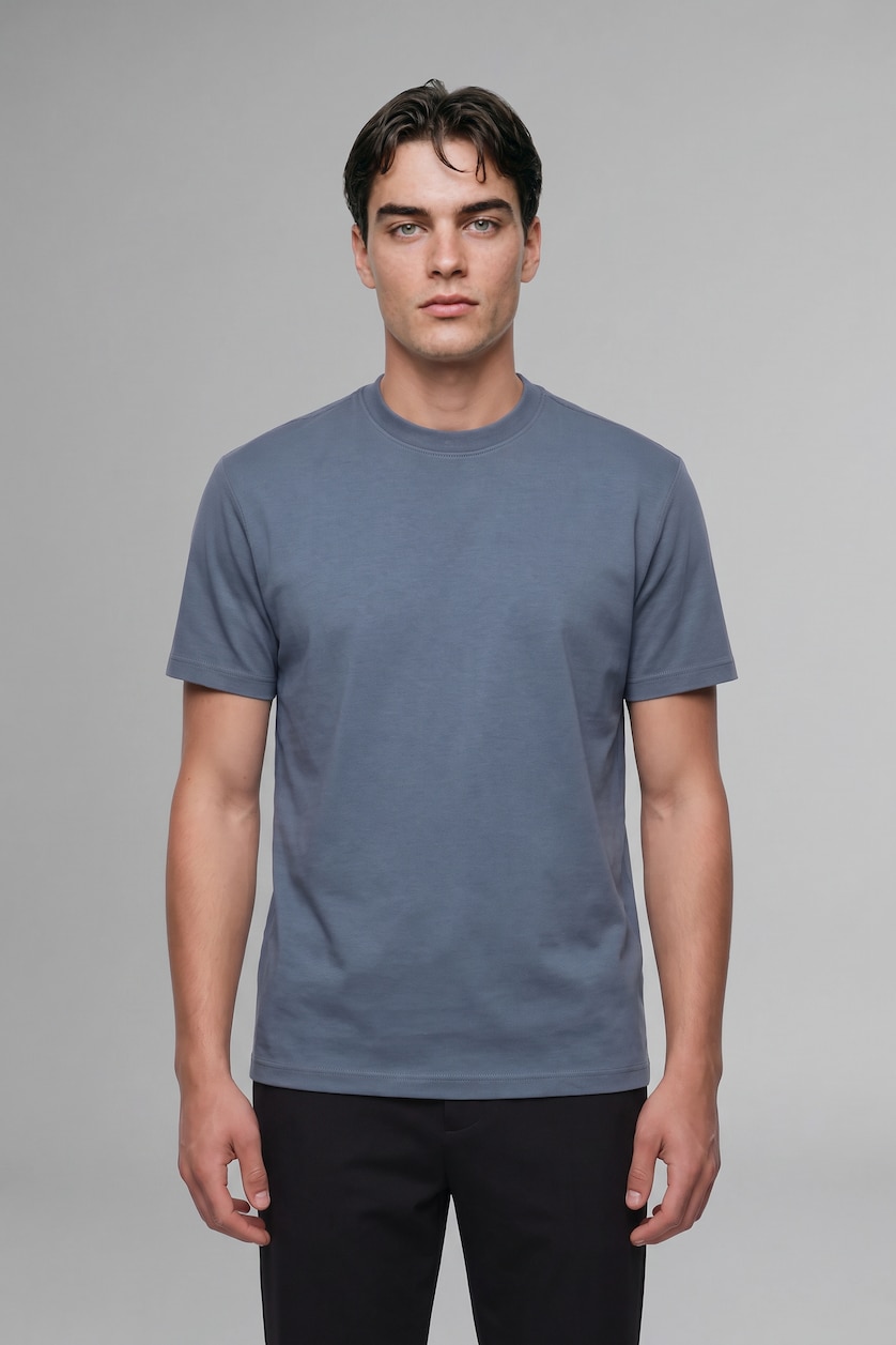 Men Light Indigo Crew Neck Oversize Fit Short Sleeve T-Shirt