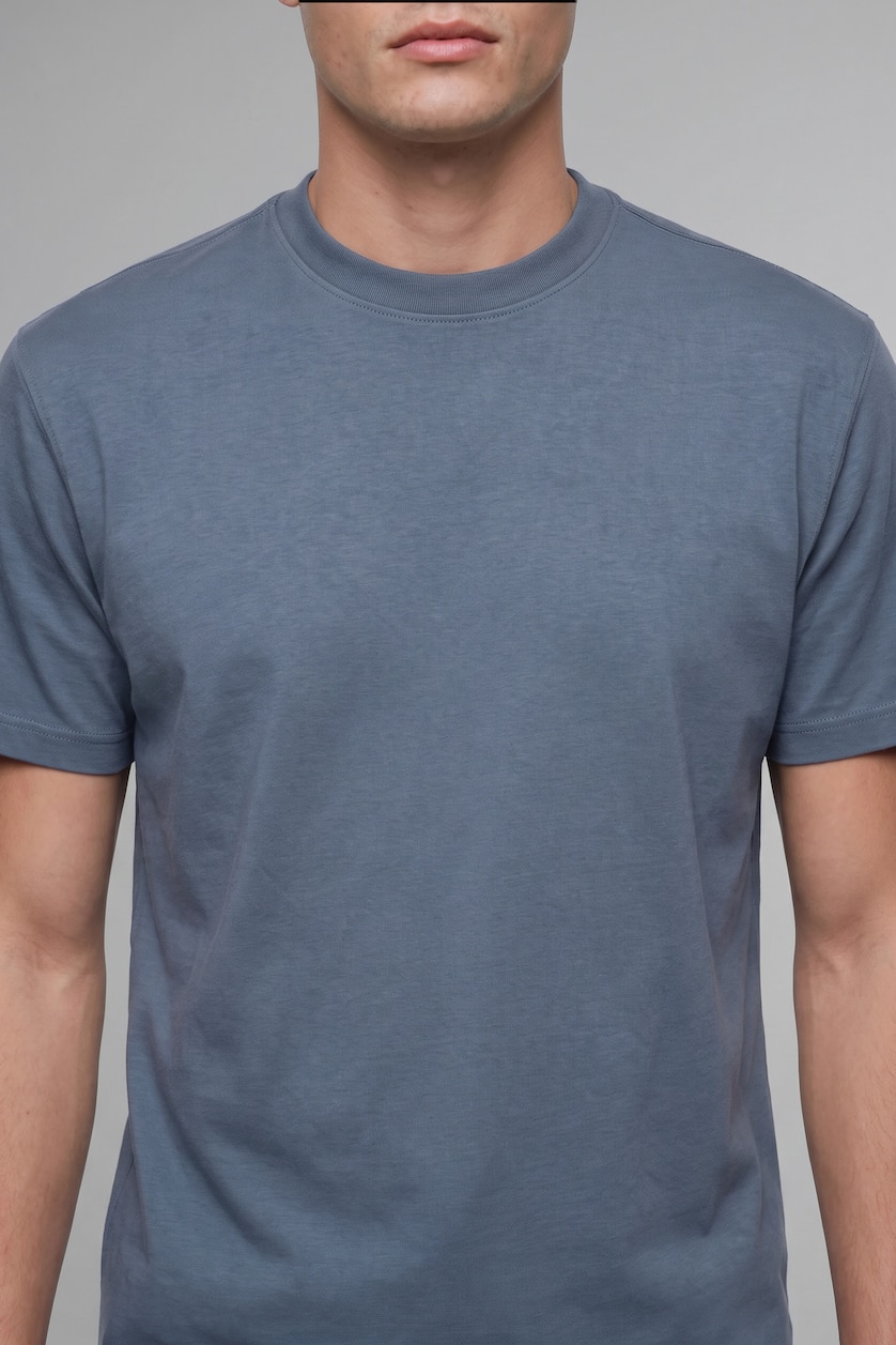 Men Light Indigo Crew Neck Oversize Fit Short Sleeve T-Shirt