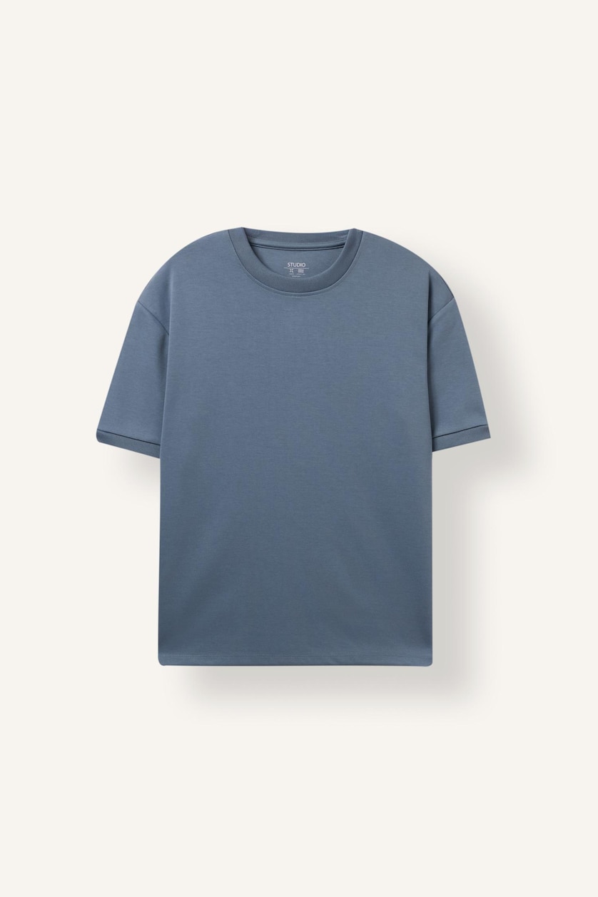 Men Light Indigo Crew Neck Oversize Fit Short Sleeve T-Shirt