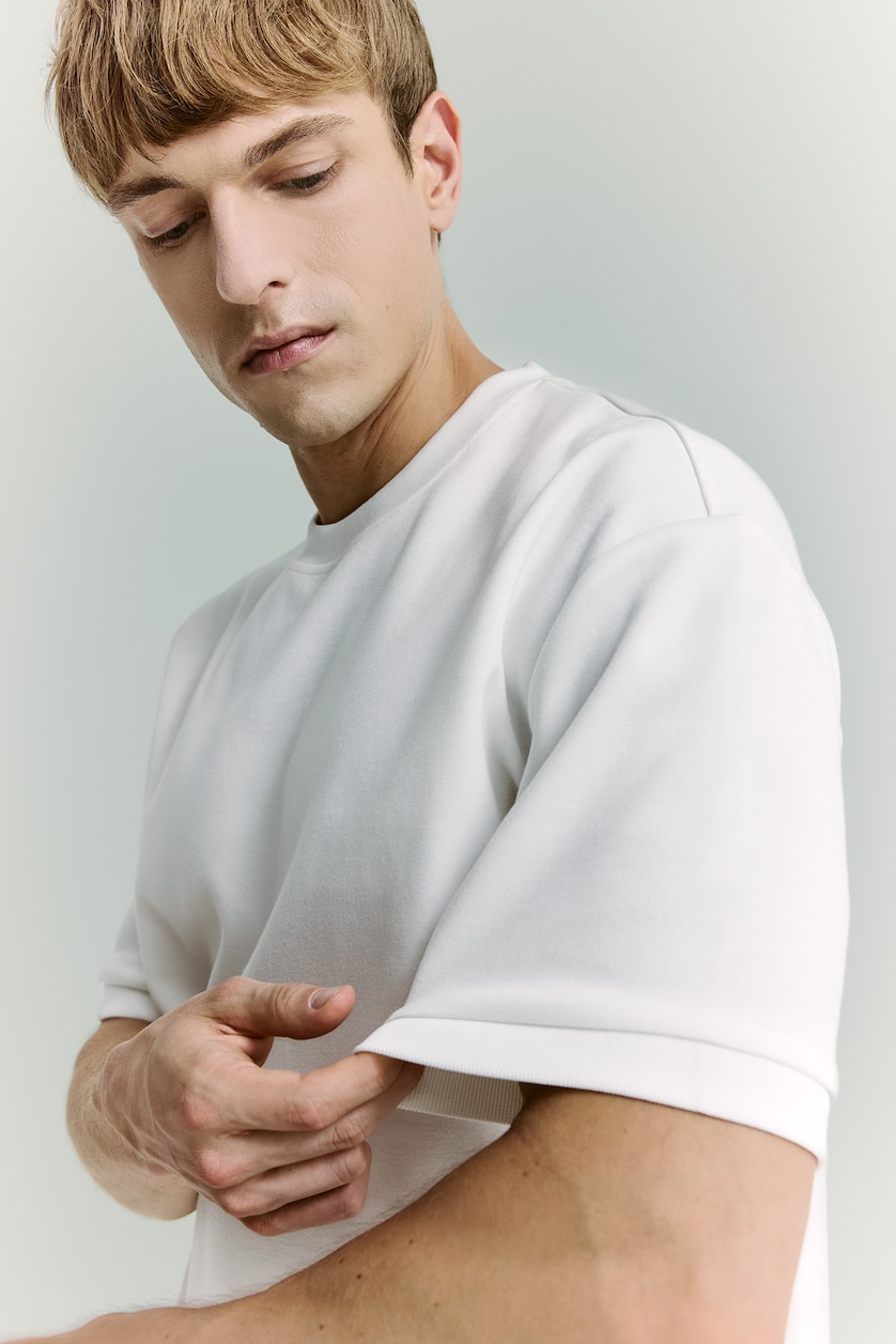 Erkek Beyaz Kırışmaz Oversize Basic Tişört
