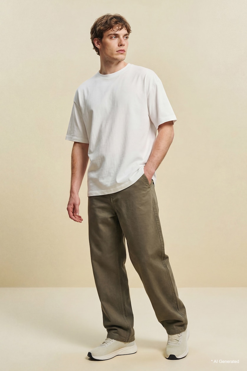 Erkek Beyaz Kırışmaz Oversize Basic Tişört