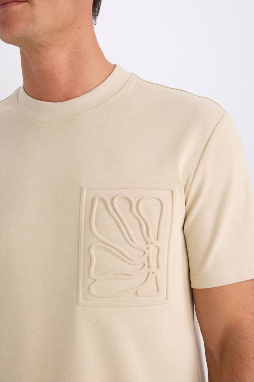 Erkek Taş Regular Fit Bisiklet Yaka Ağır Kumaş Kısa Kollu Tişört