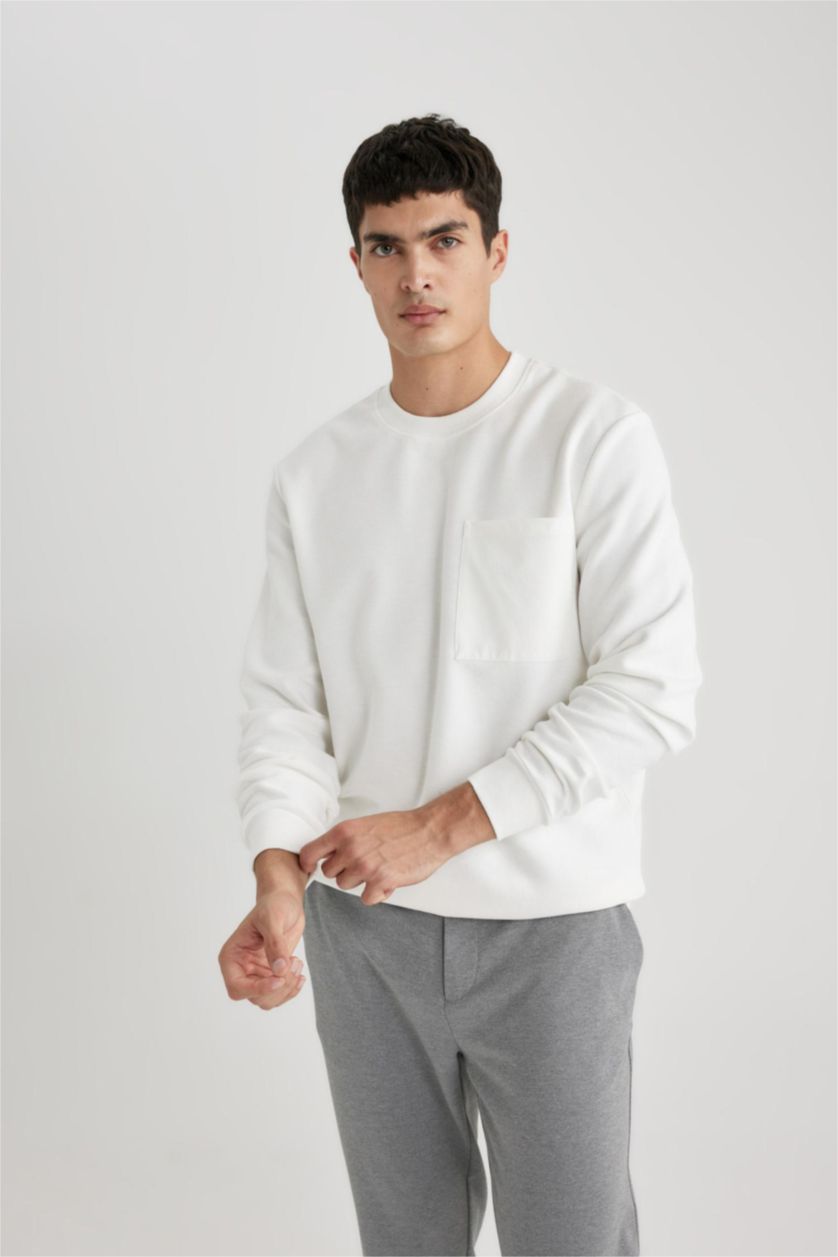 رجال اوف وايت سويت شيرت محكم قصة عادية بياخة مستديرة