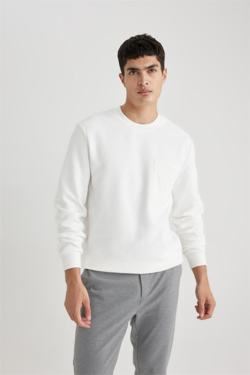 رجال اوف وايت سويت شيرت محكم قصة عادية بياخة مستديرة